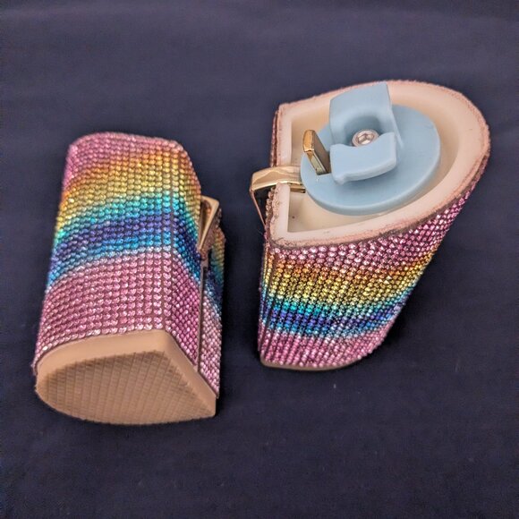 Pashion Footwear Block Heel Kit 4" Rainbow Rhinestone Size 9-11 - Picture 1 of 2